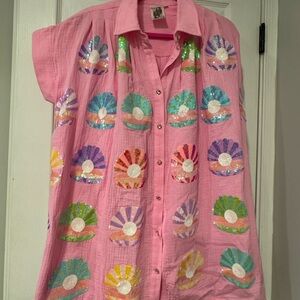 QOS Colorful Sequin Clam Shell Cover up